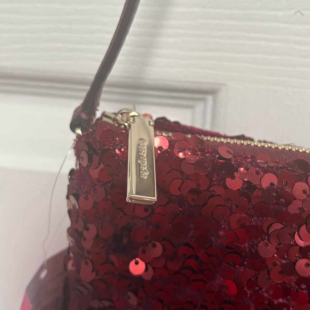 Kate Spade NY Kiki Sequin Fabric Convertible Bag Purse Wristlet Deep Berry New - Picture 7 of 16